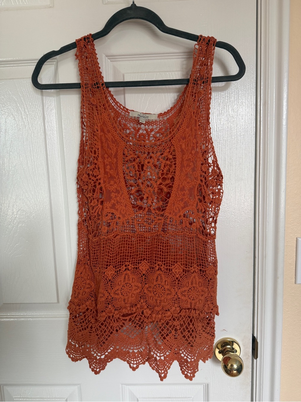 Crochet Lace Tank Top in Deep Rust